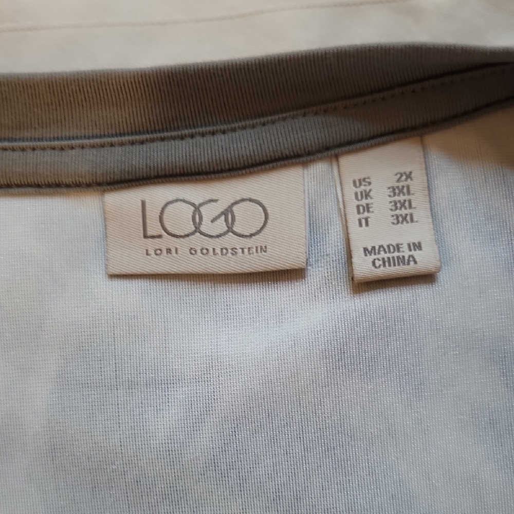 LOGO by Lori Goldstein Blue, Gray & Olive Abstract Long-Sleeve Top Sz 2X - Picture 2 of 6